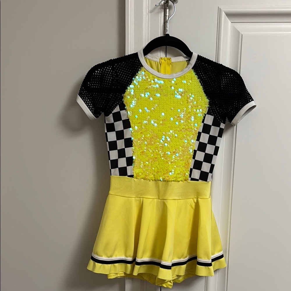 Weissman Yellow and Black Dance Costume with Rhinestone Accents